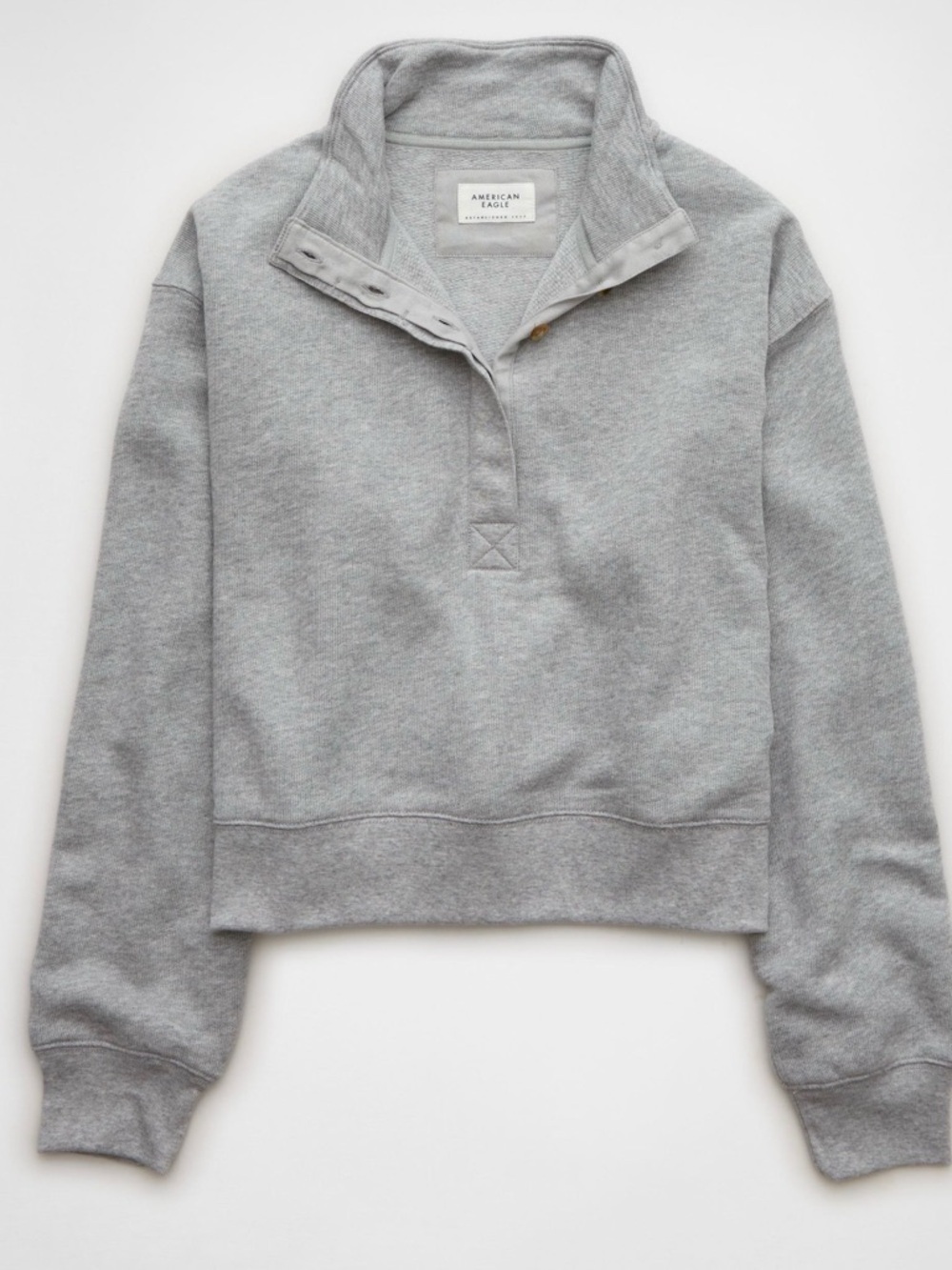 American Eagle Cropped Henley Sweatshirt